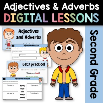 Preview of Adjectives and Adverbs 2nd Grade Interactive Google Slides | Grammar Practice