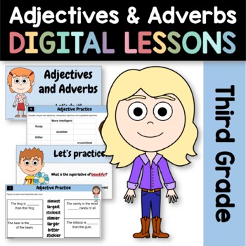 Preview of Adjectives and Adverbs 3rd Grade Interactive Google Slides | Grammar Practice