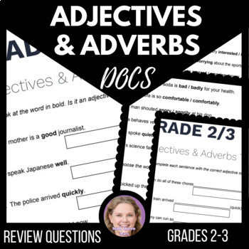 Preview of Adjectives and Adverbs Google Docs Worksheets 2nd & 3rd Grade Digital Resources