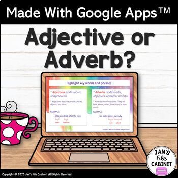 Preview of Adjectives and Adverbs Lesson and Practice GRADES 5-7 Interactive Google Apps