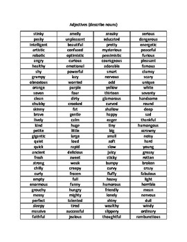Adjectives and Adverbs Sight Word Lists/ Reference Sheets by Renee James