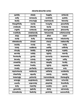 Adjectives and Adverbs Sight Word Lists/ Reference Sheets by Renee James