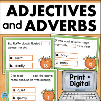 Preview of Adjectives and Adverbs Task Cards - Print + Digital