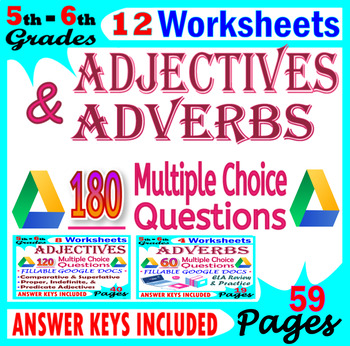 Preview of Adjectives and Adverbs Worksheets. Fillable Grammar Practice. 5th-6th Grade ELA