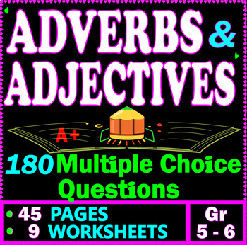 Preview of Adjectives and Adverbs Worksheets, Review, & Practice. 5th & 6th Grade ELA