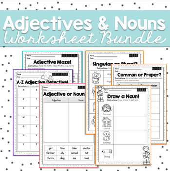 Preview of Adjectives and Nouns Bundle Worksheet Pack