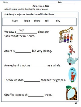 grade one adjectives worksheet