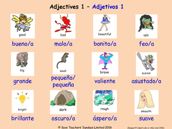 Preview of Adjectives in Spanish Posters / Slides