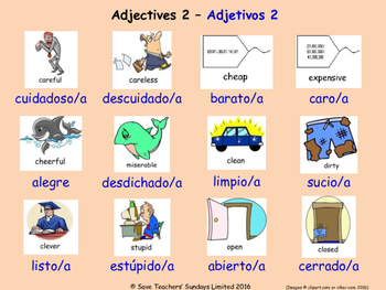 Adjectives in Spanish Posters / Slides by Save Teachers Sundays | TpT