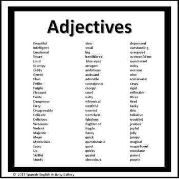 Adjectives on a T-Shirt by Spanish-English Activity Gallery | TpT