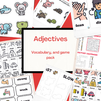 Preview of Adjective Vocabulary, flashcards & Game Pack, ESL, Kids