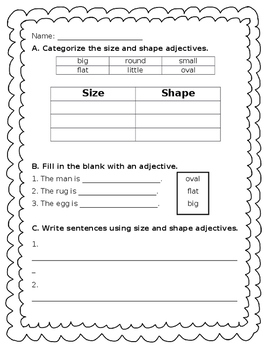 Preview of Adjectives - size + shape - Journeys Unit 1, Lesson 4