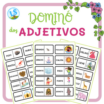 Preview of ADJETIVOS: Jogo de Dominó e Flash Cards em PORTUGUÊS - Domino Game Portuguese