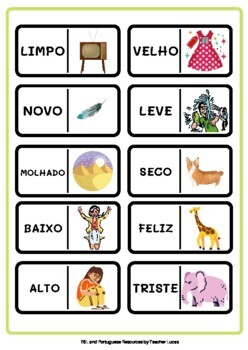 ADJETIVOS: Jogo de Dominó e Flash Cards em PORTUGUÊS - Domino Game  Portuguese