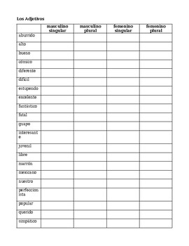 Adjetivos (Spanish Adjectives) Worksheet 5 by jer520 LLC | TPT