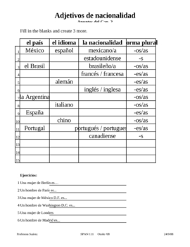 Preview of Adjetivos de Nacionalidad