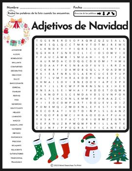 Adjetivos de Navidad Sopa de Letras – Christmas AdjectivesWord Search ...