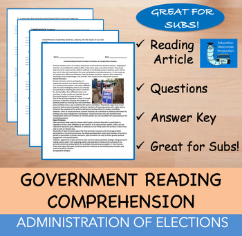 Preview of Administration of Elections - Reading Comprehension Passage & Questions