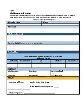 Preview of Administrator Goal Template (Editable and Fillable resource)