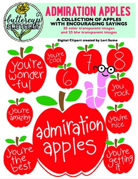 Preview of Admiration Apples Clip Art Collection: Apples with compliments