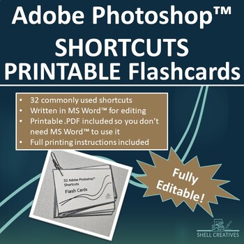 Preview of Adobe Photoshop™ Shortcuts Flashcards – Printable set of 32