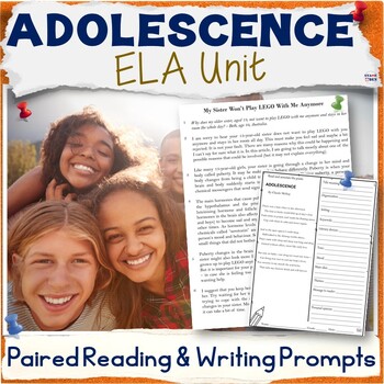 Preview of Adolescence Unit - Teenagers Paired Reading Activity Packet, Writing Prompts