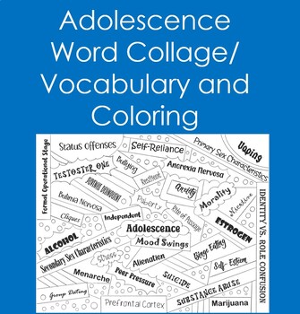 Preview of Adolescence Word Collage (Vocabulary, Coloring, Growth and Development, Health)