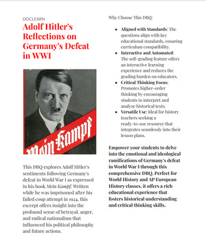 Preview of Adolf Hitler's Reflections on Germany's Defeat in WWI DBQ NO PREP/SELF GRADING