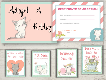 Preview of Adopt a Cat / Kitty Certificate and Activity Station Signs
