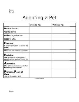 Preview of Adopt a Pet Research Activity