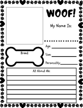 Preview of Adoptable Cat & Dog Information Sheet Graphic Organizers | Animal Shelter Pets