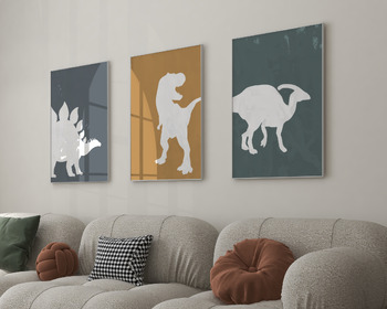 Preview of Adorable Trio: Set of 3 Printable Watercolor Dinosaur Wall Art for Nursery Decor
