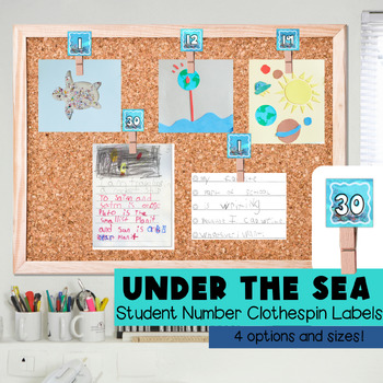 Preview of Adorable Under the Sea Themed Student Number Labels - 4 Sizes & Options