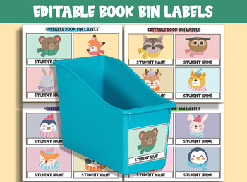 Preview of Adorable Winter Creatures at Your Fingertips: 16 Editable Book Bin Labels