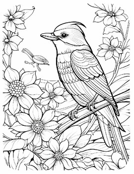 Preview of Adult Bird and Flower Coloring: Relaxation and stress relief, 100 beautiful bird