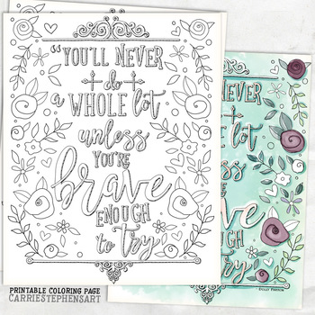 Adult Coloring Page, Brave, Encouraging, Don't give up, Motivation
