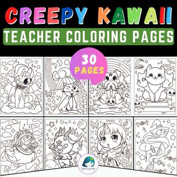 Preview of Adult Coloring Pages for Teachers | Creepy Kawaii Pastel Goth