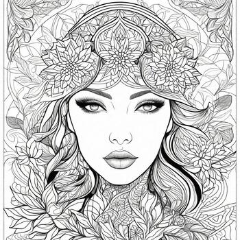 Adult Coloring page, beautiful woman’s face. Earthy and natural beauty with