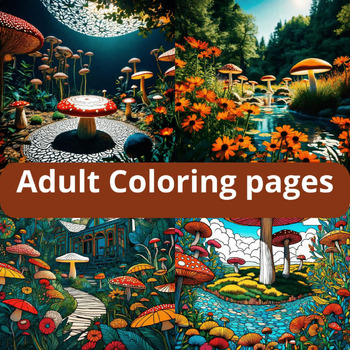 Preview of Adult Coloring pages with Animals, Landscape, Flowers, Patterns, Mushroom