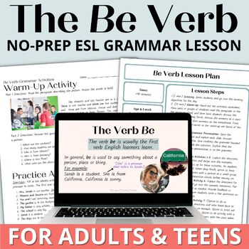 Preview of Adult ESL Beginner Grammar Worksheets, Activities & Lesson Plan - The Be Verb