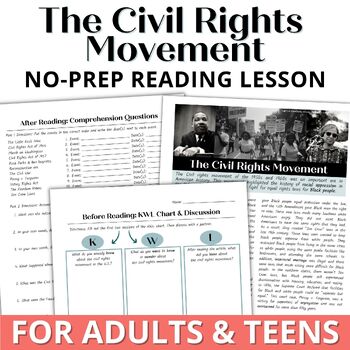 Preview of Adult ESL Civil Rights Movement Reading Lesson for MLK Day & Black History Month