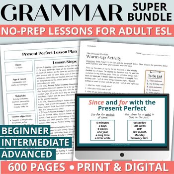 Preview of Adult ESL Curriculum - Beginner, Intermediate, Advanced Grammar Worksheets