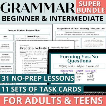 Preview of Adult ESL Curriculum - Beginner & Intermediate Grammar Worksheets Super Bundle