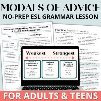 Preview of Adult ESL English Grammar Worksheets, Activities & Lesson Plan Modals of Advice