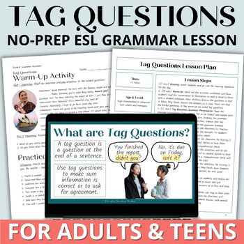 Preview of Adult ESL English Grammar, Worksheets, Activities & Lesson Plan - Tag Questions