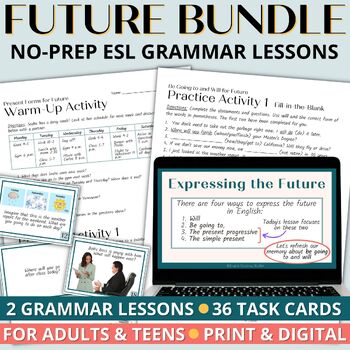 Preview of Adult ESL Future Tenses English Grammar Lessons, Activities, & Worksheets Bundle