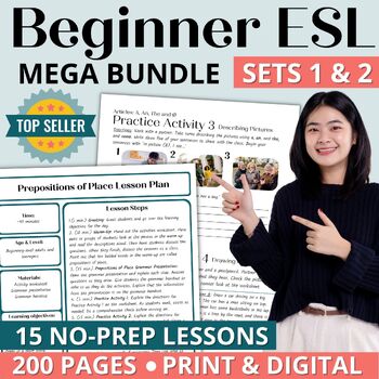 Preview of Beginner ESL Curriculum Grammar Worksheets & Activities - Adult ESL MEGA Bundle