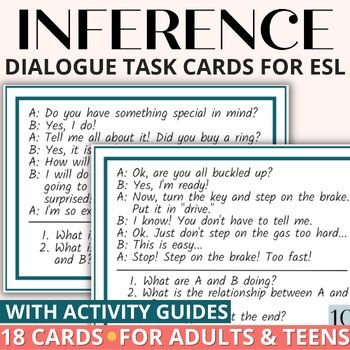 Preview of Adult ESL Inferences Context Clues Reading Comprehension Task Cards - Dialogues