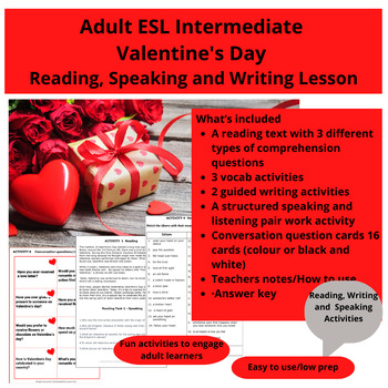 Preview of Adult ESL Intermediate Reading Valentine's Day