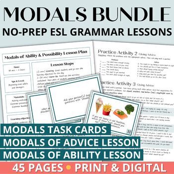 Preview of Adult ESL Modal Verbs English Grammar Worksheets Activities & Lesson Plan BUNDLE